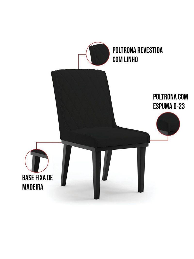 Cadeira Sala De Jantar Base Madeira Preto Kit 6 Sofia Linho D03 - D'rossi Cor Preto