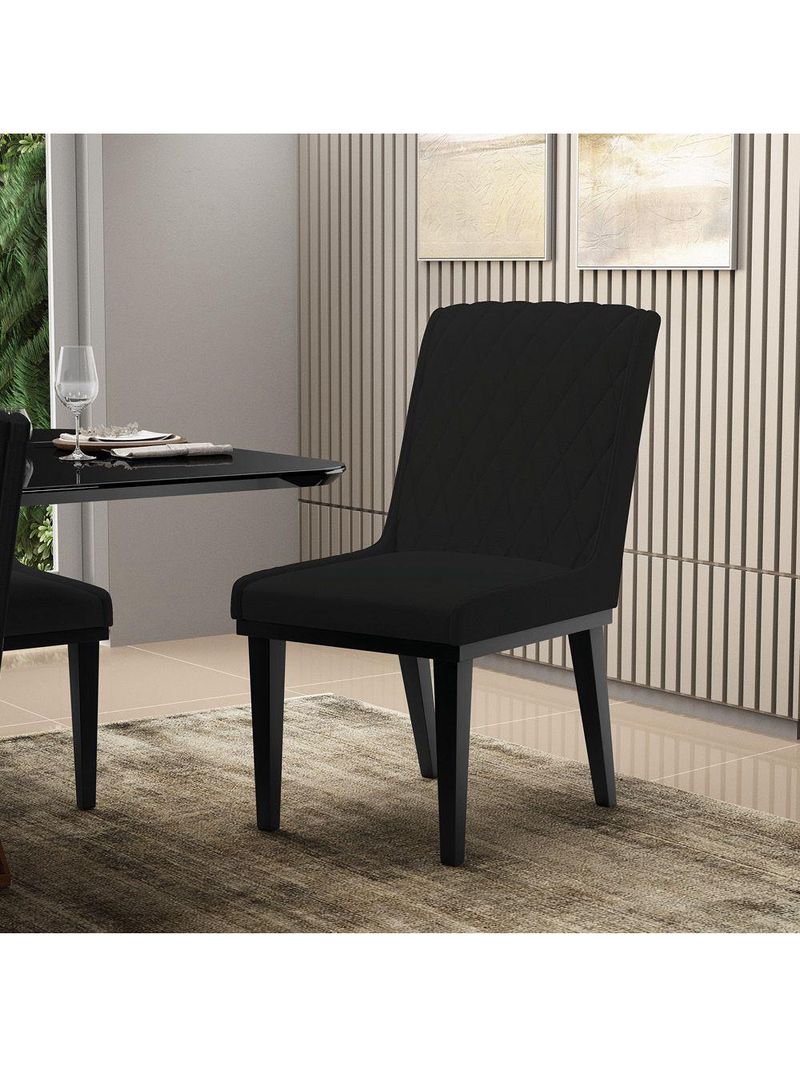 Cadeira Sala De Jantar Base Madeira Preto Kit 6 Sofia Linho D03 - D'rossi Cor Preto