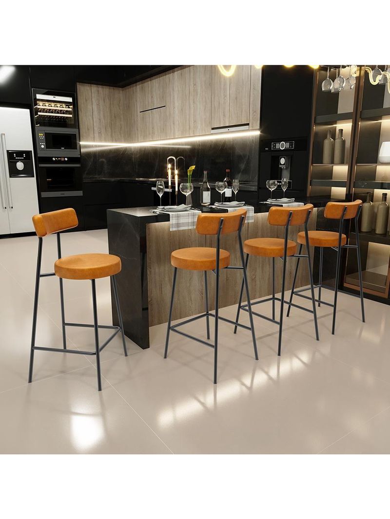 Banqueta Baixa Para Cozinha Sala De Jantar Bar Bancada Milão L02 Couríssimo Whisky - Lyam Decor