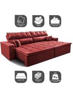 Sofá Retrátil E Reclinável 2,52m Luxos Cama Inbox Velusoft Vermelho