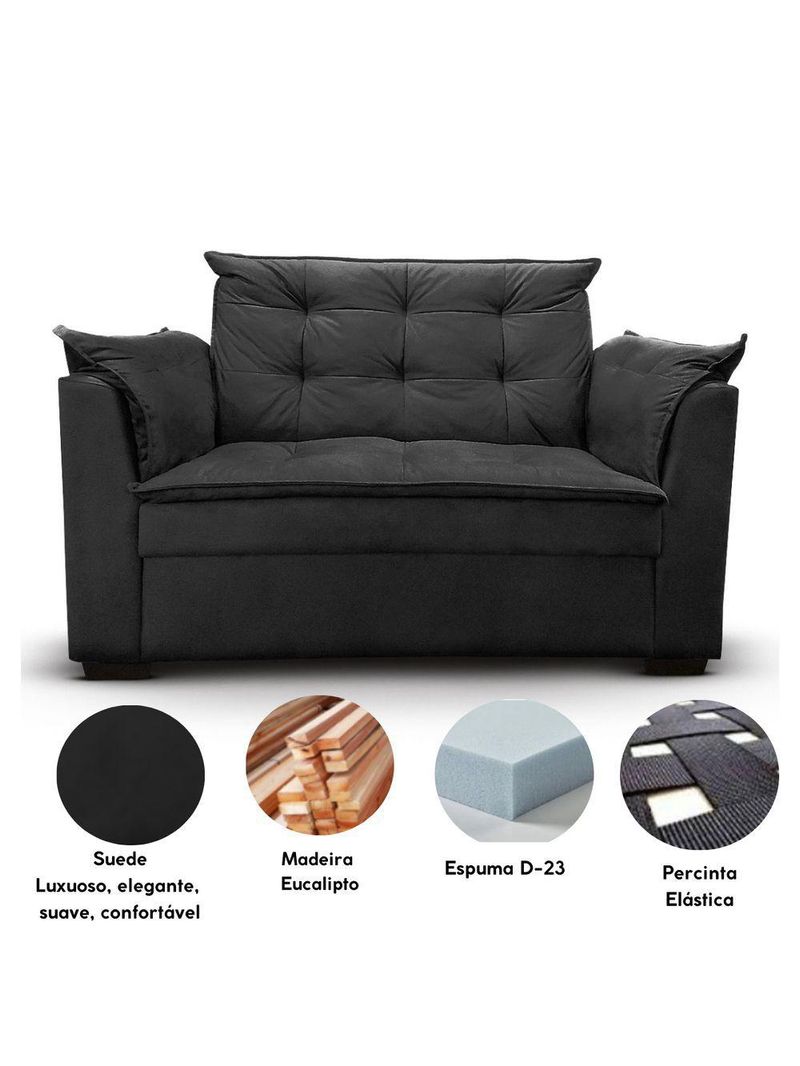 Sofá 2 Lugares Para Sala Moderno Confortável Aurora Suede Preto