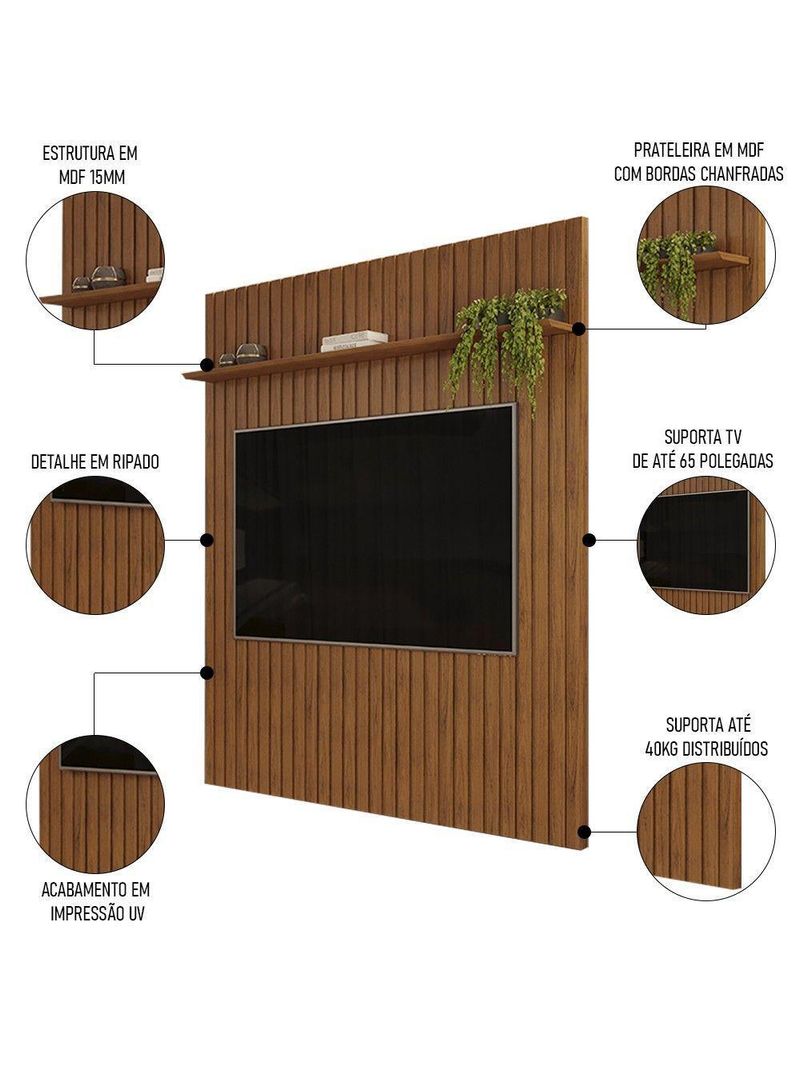 Painel Para Tv 65 Polegadas Ripado 183x240cm Pratisk D04 Freijó - Mpozenato