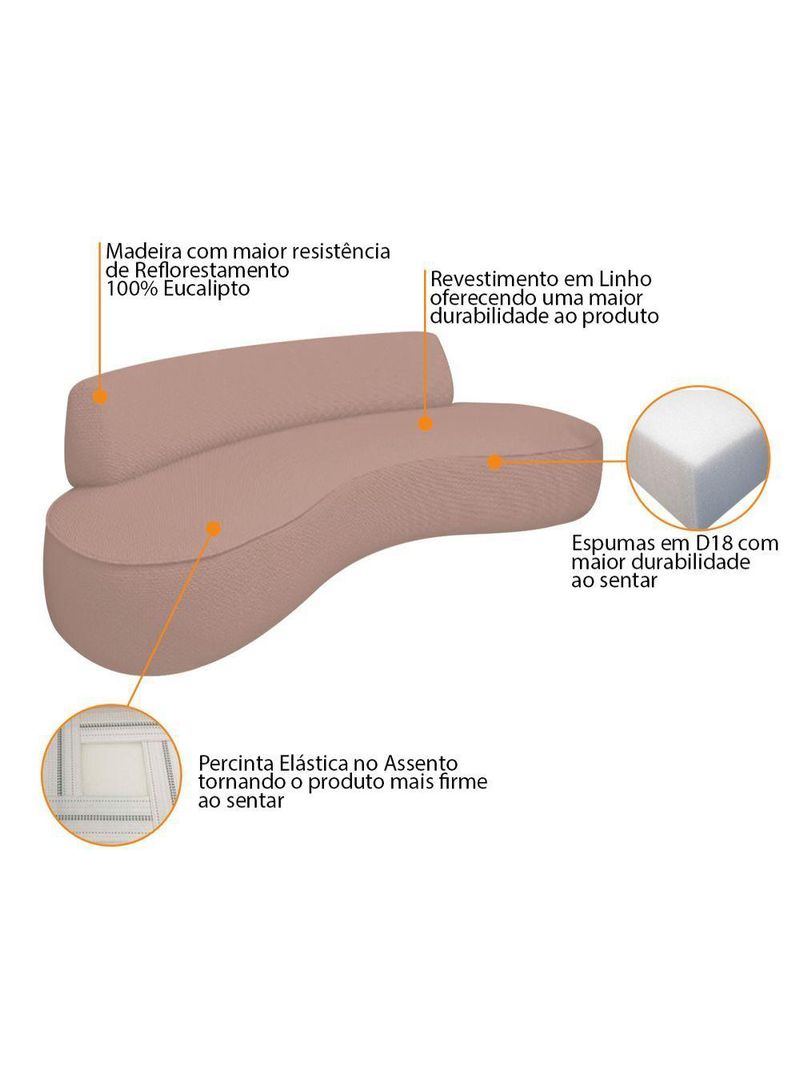 Sofá Curvo 2 Lugares Amsterdã 160cm Linho - Adj Decor Cor Rosê