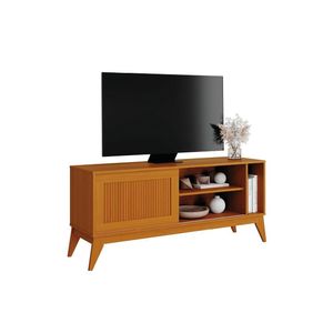 Rack Bancada Para Tv Até 55 Polegadas 1,36m Ripado Impressão 3d 1 Porta Cedro Aruba Edn Cedro