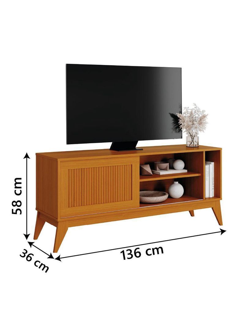 Rack Bancada Para Tv Até 55 Polegadas Ripado Cedro Aruba