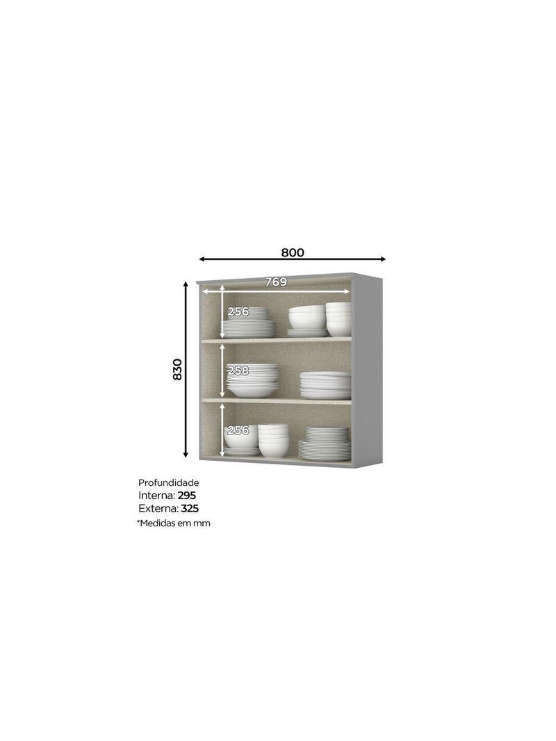 Armário Aéreo 2 Portas 80 Cm Amy Casa 812 Cinza