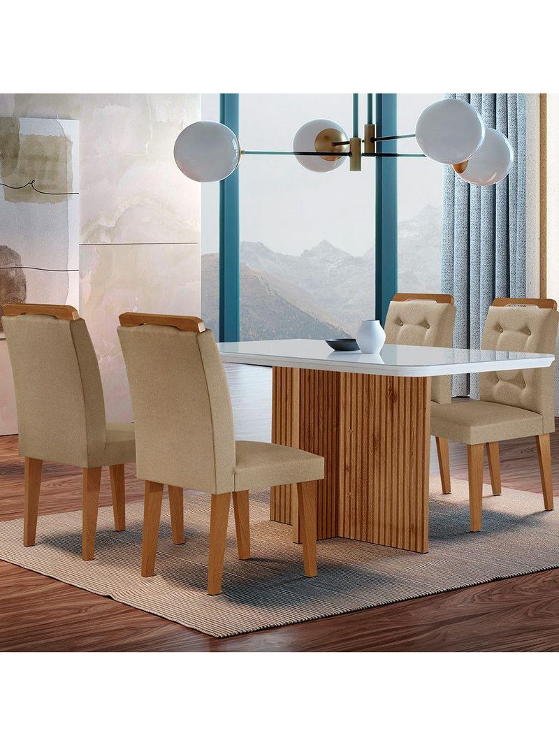 Sala De Jantar Mesa Olímpia 120cm 4 Cadeiras Turim