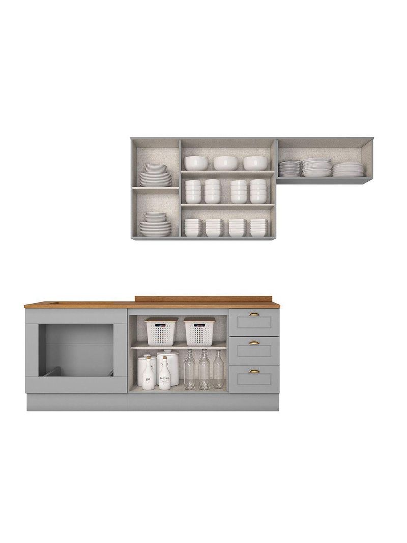 Cozinha Compacta Com Balcão Forno De Embutir Amy Casa 812 Cinza