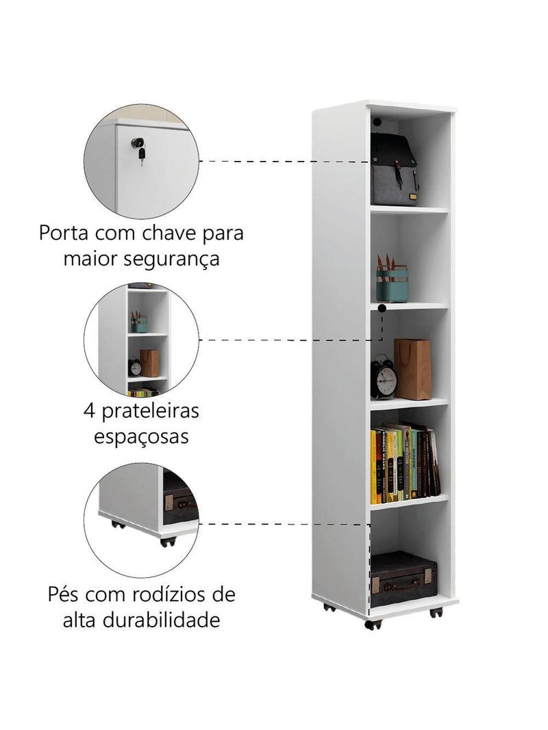 Armário Multiuso Para Escritório Com Chave E Rodízios 1 Porta Lune Branco J&a Branco