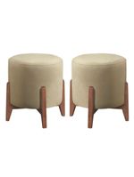 Kit 2 Puff Decorativo Para Sala Redondo Luxo Dallas Corino Bege