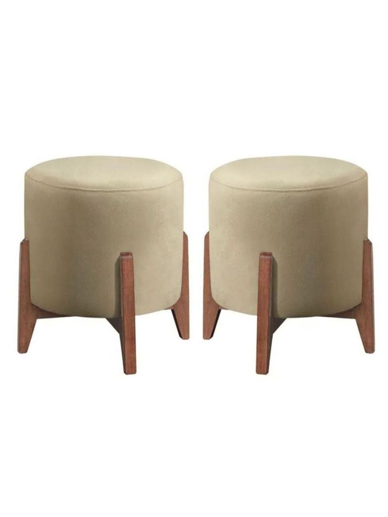 Kit 2 Puff Decorativo Para Sala Redondo Luxo Dallas Corino Bege