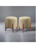 Kit 2 Puff Decorativo Para Sala Redondo Luxo Dallas Corino Bege