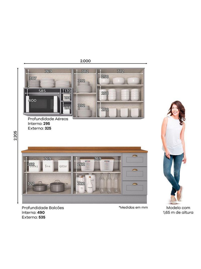 Cozinha Compacta 5 Peças Com Tampo Amy Casa 812 Cinza