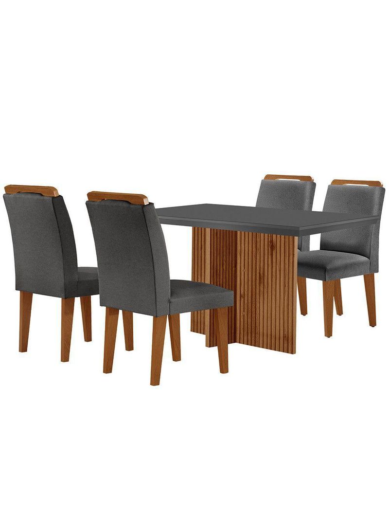 Sala de Jantar Mesa Olímpia 120cm MDF Vidro Canto Reto com 4 Cadeiras Athenas Grafite com Imbuia