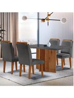Sala de Jantar Mesa Olímpia 120cm MDF Vidro Canto Reto com 4 Cadeiras Athenas Grafite com Imbuia