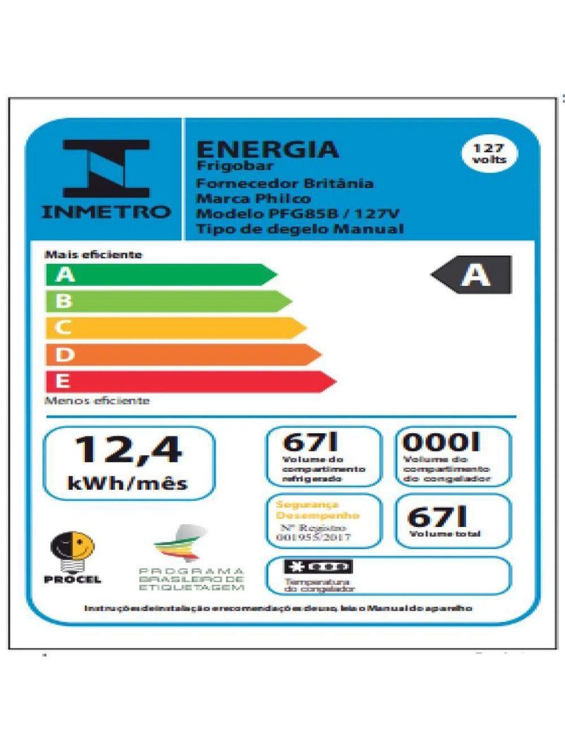 Frigobar Philco PFG85B 67 Litros Porta Reversível Branco 127V