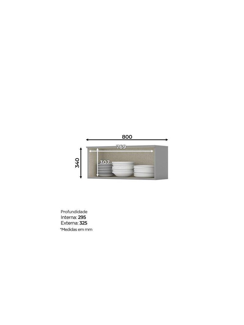 Armário Aéreo 1 Porta Basculante 80 cm Amy Casa 812 Cinza