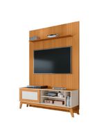 Rack Bancada Caribe Com Painel Para TV Até 55 Polegadas Egeo Cedro/Off White Ripado Impressão 3D EDN