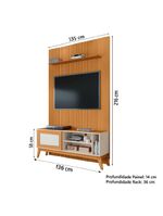 Rack Bancada Caribe Com Painel Para TV Até 55 Polegadas Egeo Cedro/Off White Ripado Impressão 3D EDN