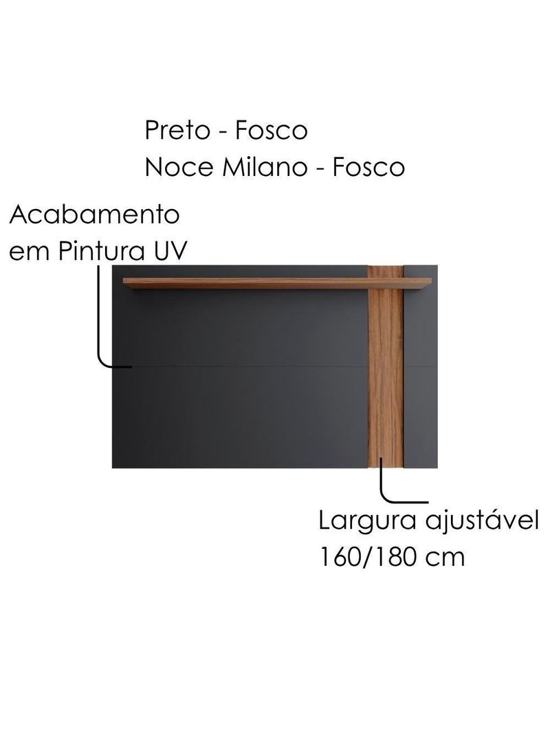Painel Extensível para TV até 70 Polegadas 180 cm Leme Colibri Preto Noce Milano