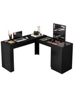 Penteadeira Escrivaninha em L com Espelho e 1 Porta Isis – Preto