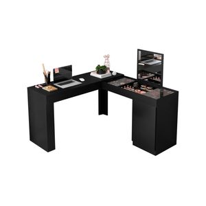 Penteadeira Escrivaninha em L com Espelho e 1 Porta Isis – Preto