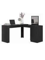 Penteadeira Escrivaninha em L com Espelho e 1 Porta Isis – Preto