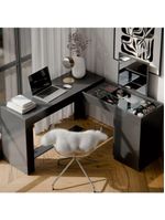 Penteadeira Escrivaninha em L com Espelho e 1 Porta Isis – Preto