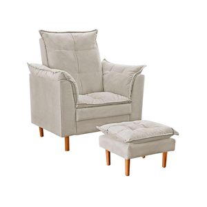 Poltrona De Amamentação Com Puff Quarto Bebê Leticia Suede Bege