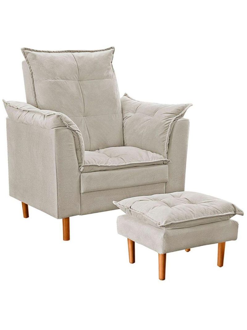 Poltrona De Amamentação Com Puff Quarto Bebê Leticia Suede Bege