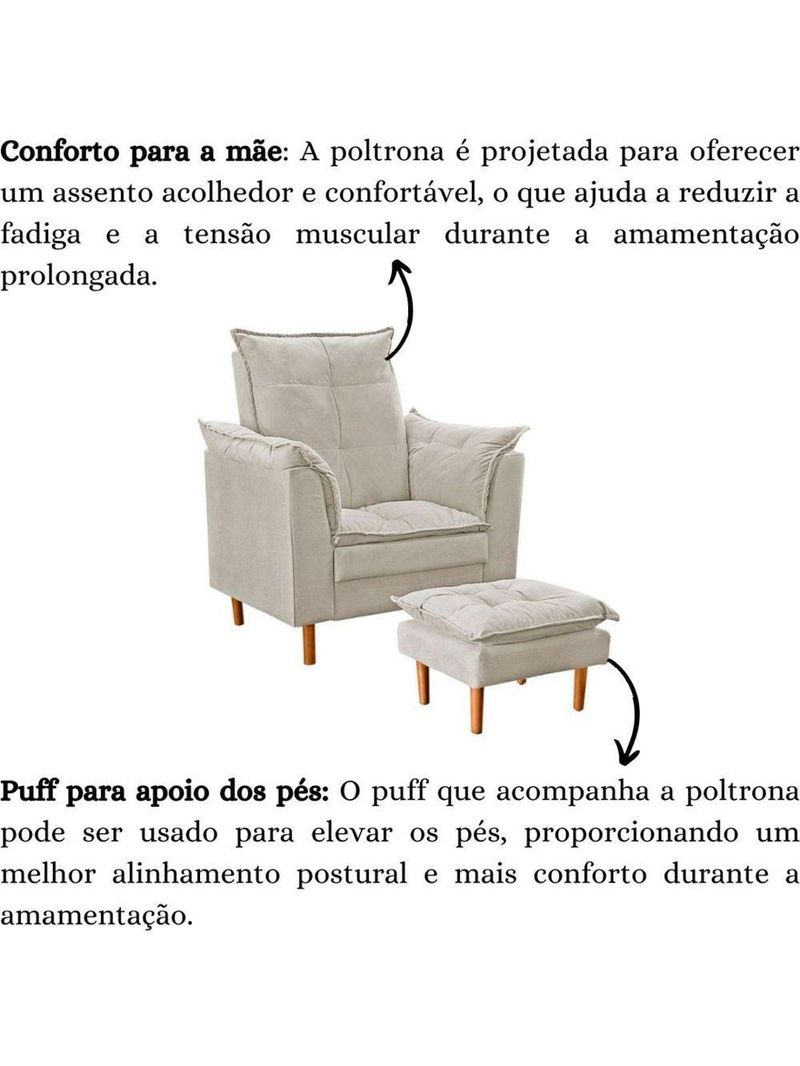Poltrona De Amamentação Com Puff Quarto Bebê Leticia Suede Bege