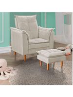 Poltrona De Amamentação Com Puff Quarto Bebê Leticia Suede Bege