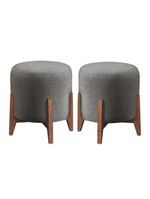 Kit 2 Puff Decorativo para Sala Redondo Luxo Dallas Linho Cinza
