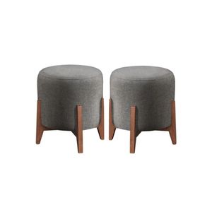 Kit 2 Puff Decorativo para Sala Redondo Luxo Dallas Linho Cinza