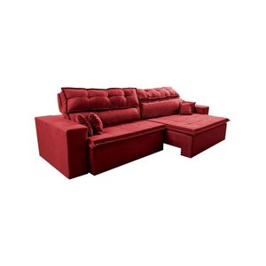 Sofá Retrátil E Reclinável 2,72m Luxos Cama Inbox Velusoft Vermelho