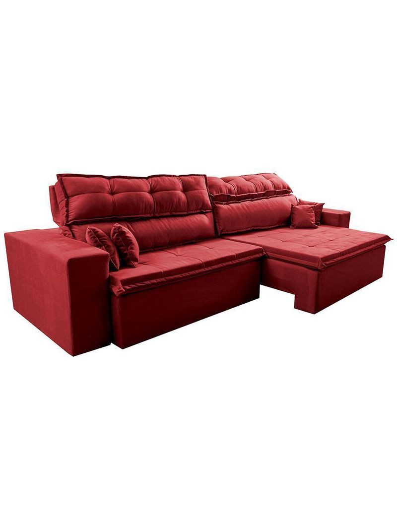 Sofá Retrátil E Reclinável 2,72m Luxos Cama Inbox Velusoft Vermelho