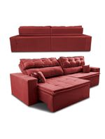 Sofá Retrátil E Reclinável 2,72m Luxos Cama Inbox Velusoft Vermelho