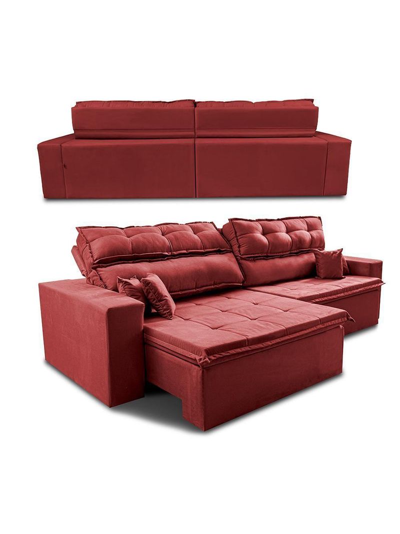 Sofá Retrátil E Reclinável 2,72m Luxos Cama Inbox Velusoft Vermelho