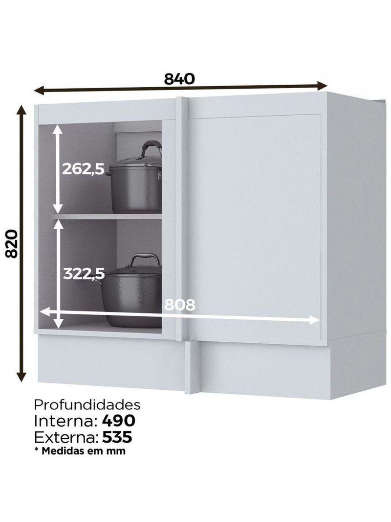 Balcão Canto Reto 01 Porta Americana Henn Branco Hp