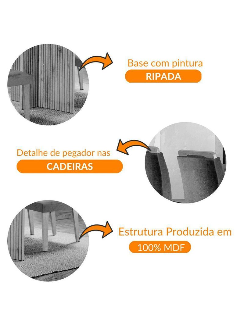 Sala de Jantar Mesa Olímpia 120cm MDF com 4 Cadeiras Carol - Grafite, Off White  Imbuia