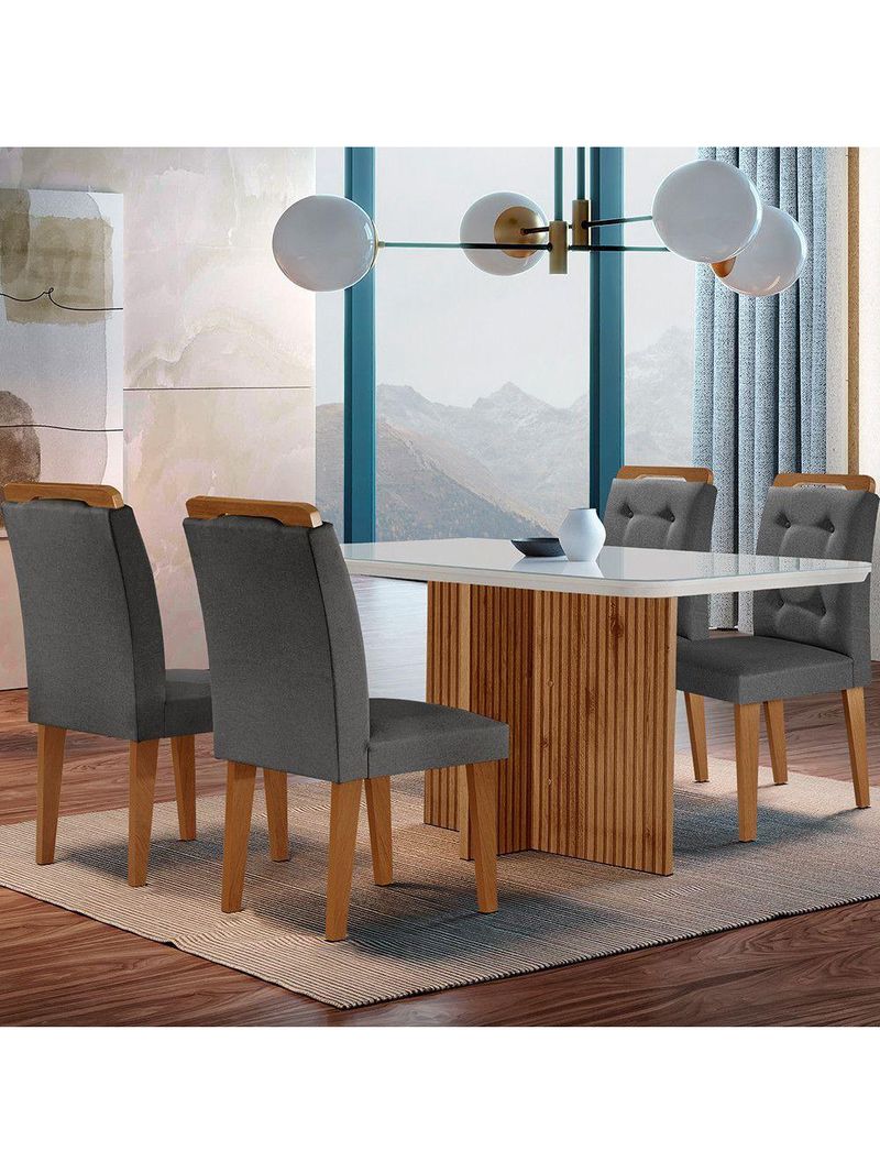 Sala de Jantar Mesa Olímpia 120cm MDF com 4 Cadeiras Carol - Grafite, Off White  Imbuia