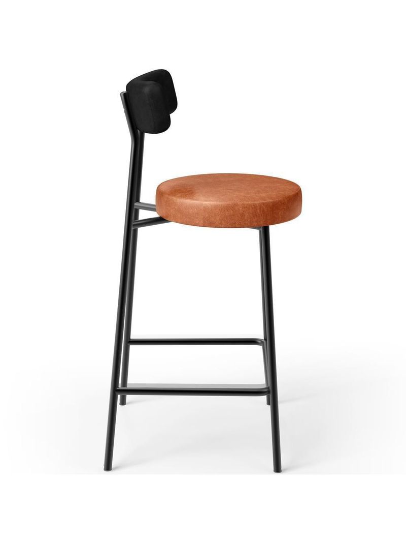 Banqueta Baixa Cozinha Sala Jantar Bancada Milão L02 Couríssimo Preto Brilho Camel - Lyam Decor