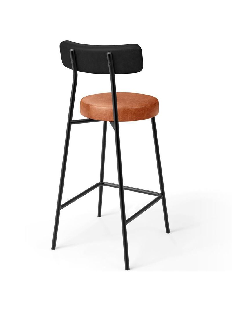 Banqueta Baixa Cozinha Sala Jantar Bancada Milão L02 Couríssimo Preto Brilho Camel - Lyam Decor