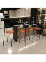 Banqueta Baixa Cozinha Sala Jantar Bancada Milão L02 Couríssimo Preto Brilho Camel - Lyam Decor