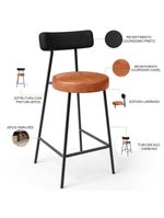 Banqueta Baixa Cozinha Sala Jantar Bancada Milão L02 Couríssimo Preto Brilho Camel - Lyam Decor