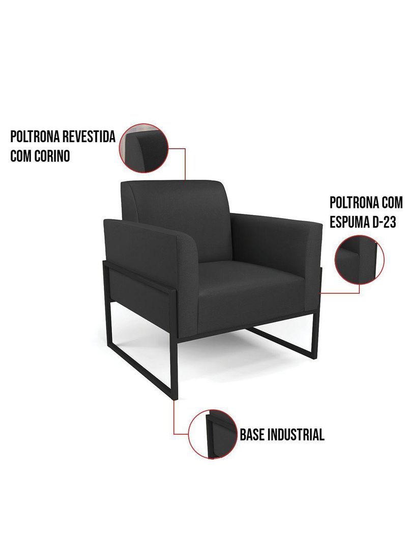 Poltrona Base Industrial Alta Preto Marisa Corino Preto D03 - D\'rossi
