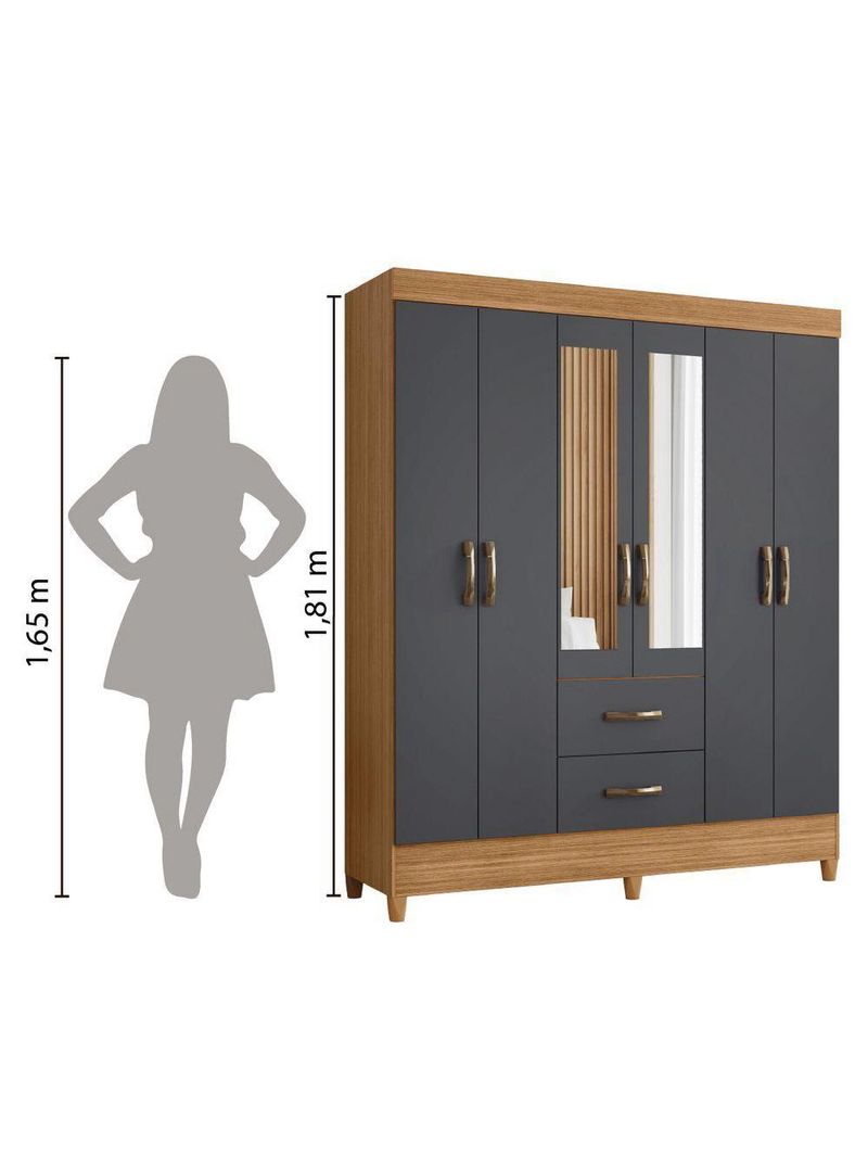 Guarda Roupas Casal Com EspelhoMobi Nature/Grafite Albatroz