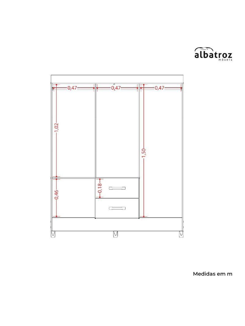 Guarda Roupas Casal Com EspelhoMobi Nature/Grafite Albatroz