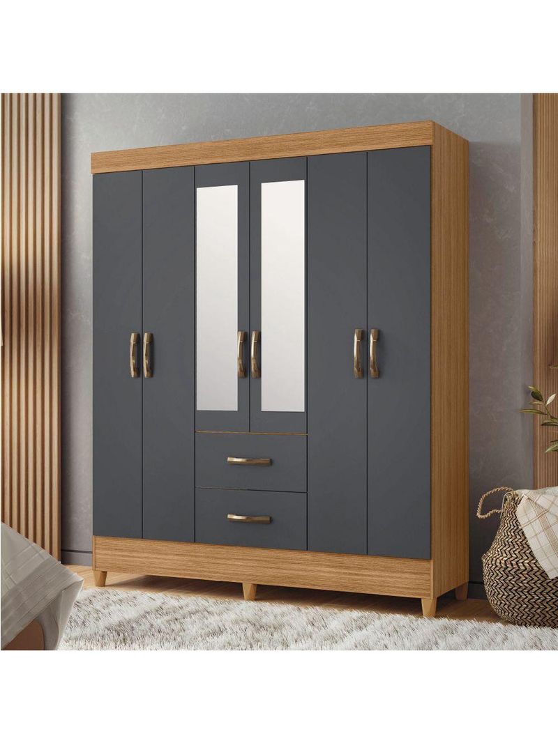 Guarda Roupas Casal Com EspelhoMobi Nature/Grafite Albatroz