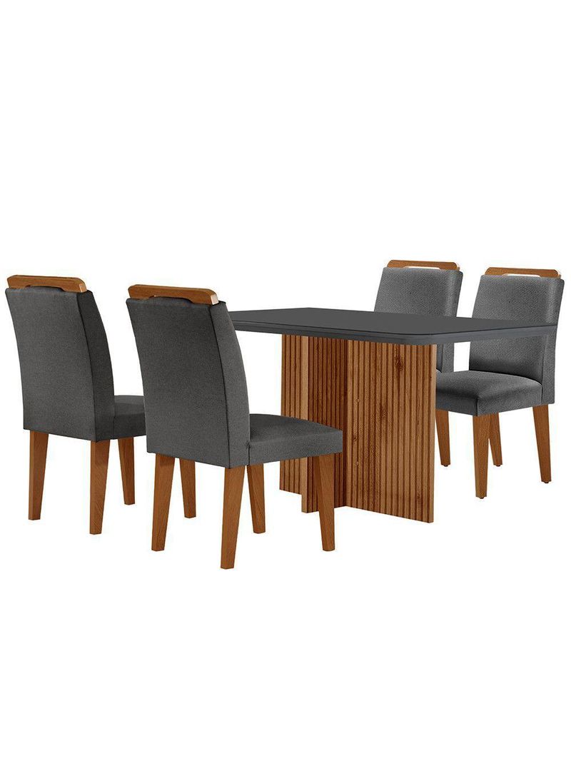 Mesa Olímpia 120cm Mdf Vidro Canto Copo Com 4 Cadeiras